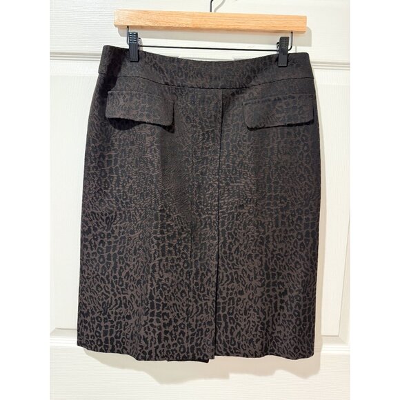 Ann Taylor Virgin Wool Blend Animal Print Black Brown Pencil Skirt Chic Career 8 - Picture 1 of 14